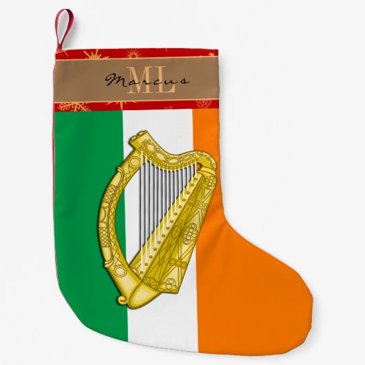 Irish Flag stocking, Ierland, monogram, harp Kleine Kerstsok (Voorkant)