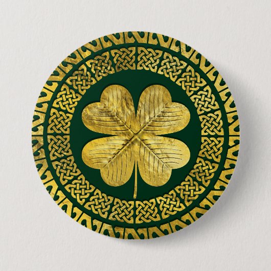 Irish Four-leaf clover met Celtic Knot Ronde Button 7,6 Cm (Voorkant)