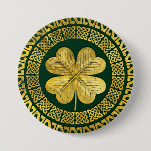 Irish Four-leaf clover met Celtic Knot Ronde Button 7,6 Cm