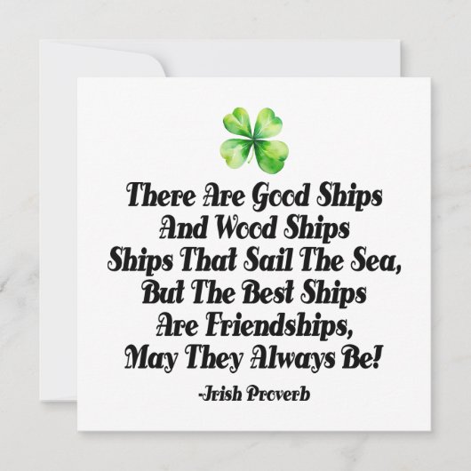 Irish Friendship Ships Proverb Four Leaf Clover (Voorkant)