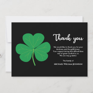 Irish Funeral Black White Green Shamrock Clover Bedankkaart