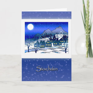 Irish Gaelic Kerstmis, Síocháin, Snowy Village Feestdagen Kaart