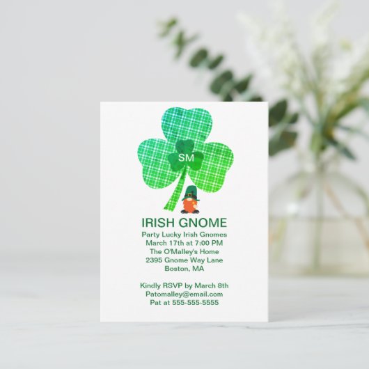 Irish Gnome Monogram Shamrock St Patricks Briefkaart (Staand voorkant)