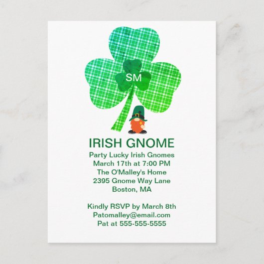 Irish Gnome Monogram Shamrock St Patricks Briefkaart (Voorkant)