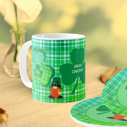 Irish Gnome Monogram Shamrock St Patricks Koffiemok