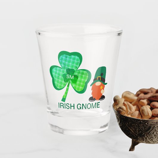 Irish Gnome Monogram Shamrock St Patricks Shot Glas