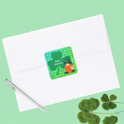 Irish Gnome Shamrock St Patrick's Vierkante Sticker