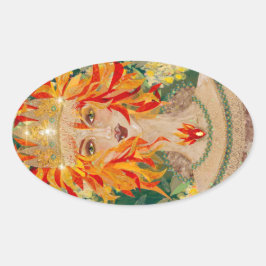 Irish Goddess Eire Fiery Redhead Ginger Fire Queen Ovale Sticker