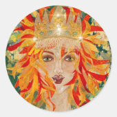 Irish Goddess Eire Fiery Redhead Ginger Fire Queen Ronde Sticker (Voorkant)