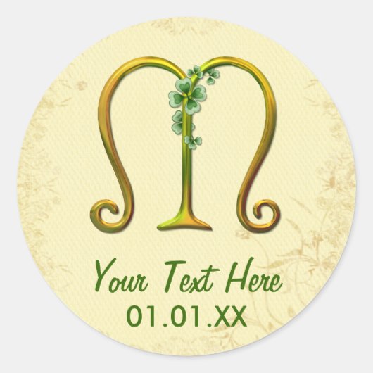 Irish Gold Monogram M Ronde Sticker (Voorkant)
