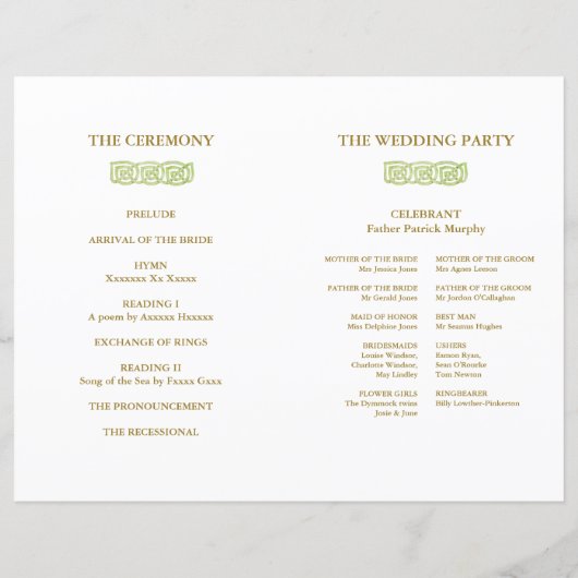 Irish green Celtic Knot & programme de mariage (Dos)