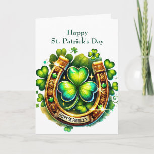 Irish Green Hoefijzer Shamrocks Illustratie Feestdagen Kaart