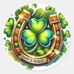 Irish Green Hoefijzer Shamrocks Illustratie Ronde Sticker
