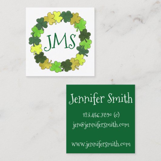 Irish Green Shamrock Clover Luck St. Patrick's Day Vierkante Visitekaartje (Voorkant / Achterkant)