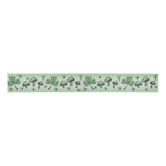Irish Green Shamrocks Hearts and Mushrooms 3" Gros Grosgrain Lint (Voorkant)