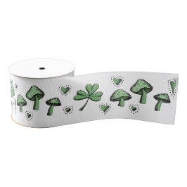Irish Green Shamrocks Hearts and Mushrooms 3" Grosgrain Lint