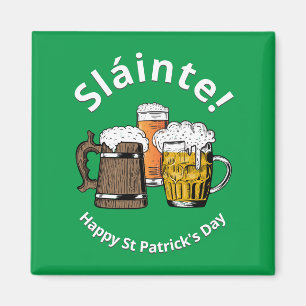 Irish Green Sláinte Cartoon Beers St Patricks Day Magneet