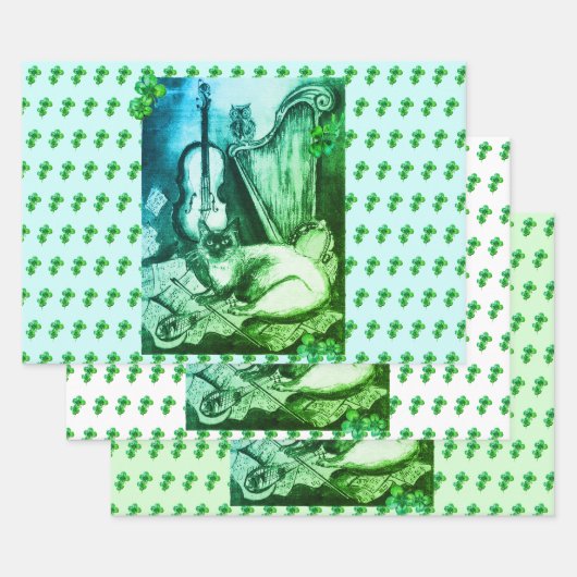 Irish Harp and St.Patrick's Day Cat Making Music Inpakpapier Vel (Set)