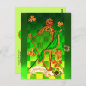 IRISH HARP, GREEN GOLD SHAMROCKS St Patrick's Day Briefkaart (Voorkant / Achterkant)