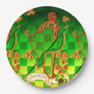 IRISH HARP, GREEN GOLD SHAMROCKS St Patrick's Day Papieren Bordje