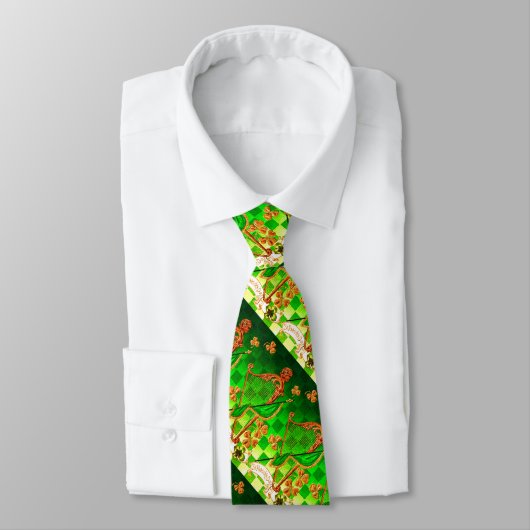 IRISH HARP, GREEN GOLD SHAMROCKS St Patrick's Day Stropdas (Gebonden)
