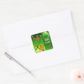 IRISH HARP, GREEN GOLD SHAMROCKS St Patrick's Day Vierkante Sticker (Envelop)