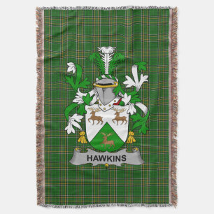 Irish Hawkins of Haughan Coat of Arms Family Cres Deken