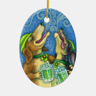 IRISH HOUND DOGS, ST. PATRICK'S DAG GROENE BEER KERAMISCH ORNAMENT