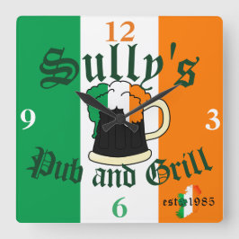 Irish Ireland Beer Pint Bar and Grill Name Clock Vierkante Klok