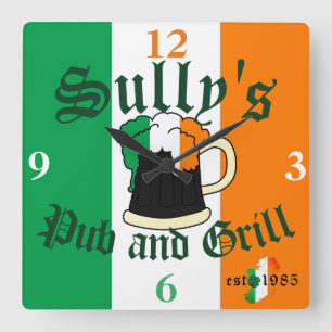 Irish Ireland Beer Pint Bar and Grill Name Clock Vierkante Klok