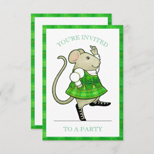 IRISH JIG MOUSE 3.5x5 Feestuitnodiging Bedankkaart (Voorkant / Achterkant)