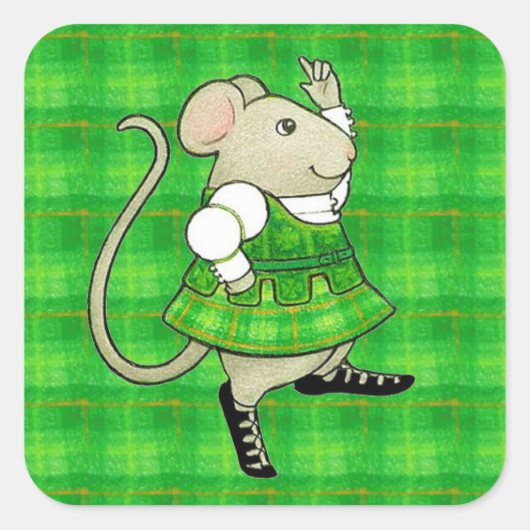 IRISH JIG MOUSE Grote Vierkante Stickers (Voorkant)