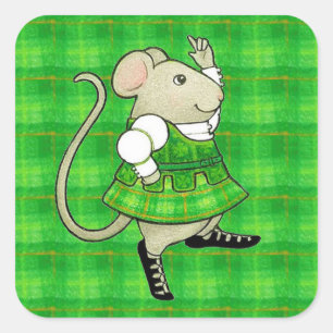 IRISH JIG MOUSE Grote Vierkante Stickers