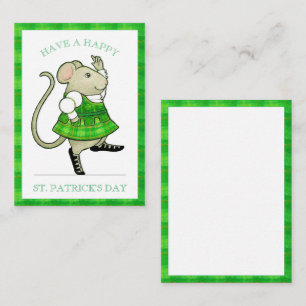 IRISH JIG MOUSE St. Patrick's 3.5x2.5 Platte Kaart Notitiekaartje