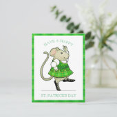 IRISH JIG MOUSE St. Patrick's 4.25x5.5 Platte Kaar Feestdagenkaart (Staand voorkant)
