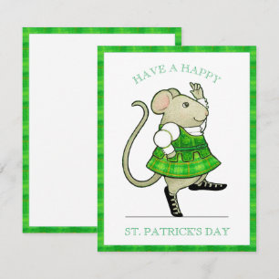 IRISH JIG MOUSE St. Patrick's 4.25x5.5 Platte Kaar Feestdagenkaart