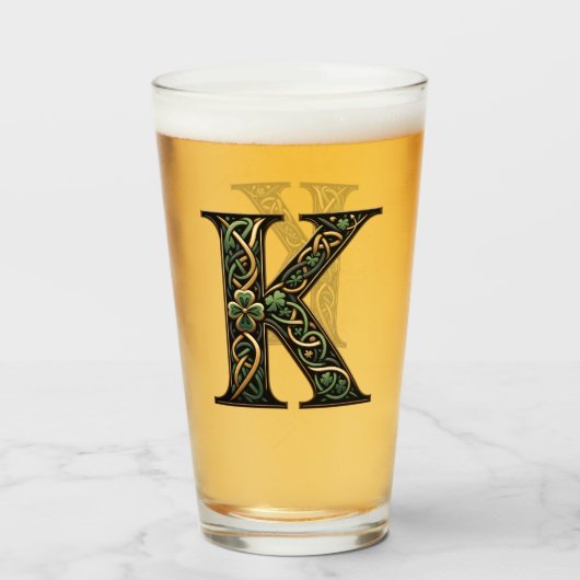 Irish "K" Monogram Pint Glass Glas (Voorkant gevuld)