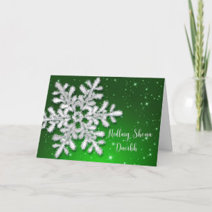 Irish KerstSilver Snowflake over Groen Feestdagen Kaart