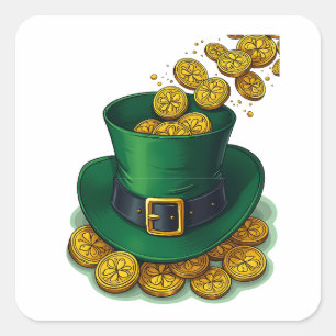 Irish Leprechaun Pet en gouden munten Vierkante Sticker