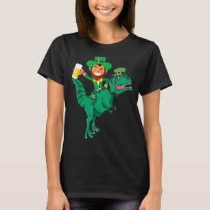 Irish Leprechaun Riding Dinosaur Beer Lover St Pat T-shirt