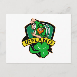 Irish leprechaun rugby player shamrock ierland briefkaart