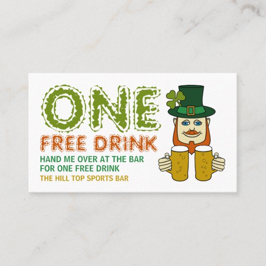 Irish Leprechaun, St Patrick's Day Drinken Ticket (Voorkant)