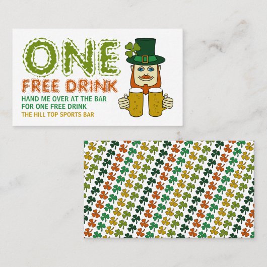 Irish Leprechaun, St Patrick's Day Drinks Ticket (Devant / Derrière)