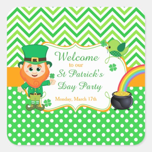 Irish Leprechaun St Patrick's Day Party Vierkante Sticker (Voorkant)
