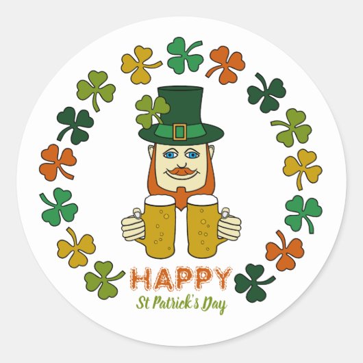 Irish Leprechaun, St Patrick's Day Ronde Sticker (Voorkant)