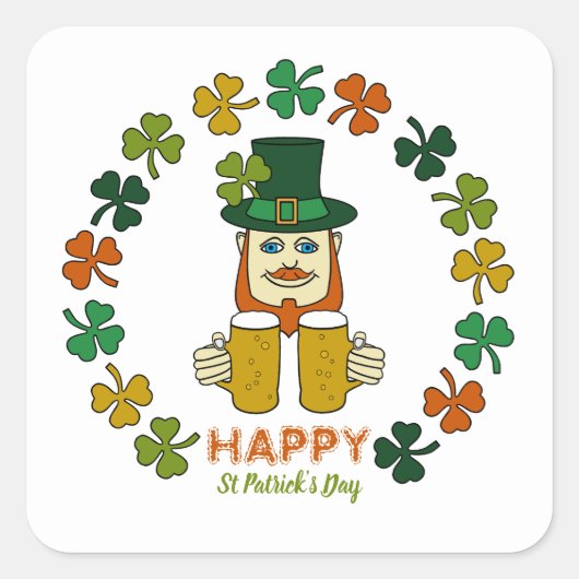 Irish Leprechaun, St Patrick's Day Vierkante Sticker (Voorkant)