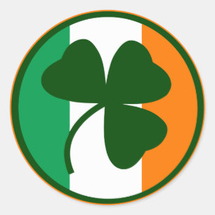 Irish logo, shamrock op vlaggenkleuren ronde sticker