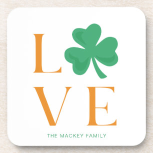 Irish Love Green en Oranje Shamrock familie Bier Onderzetter