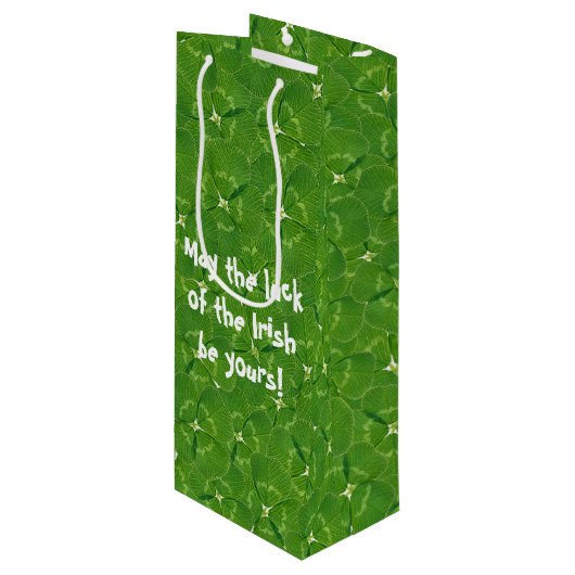 Irish Luck Shamrocks Wijn Cadeautas (Voorkant Gekanteld)
