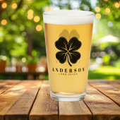 Irish Lucky Four Black Leaf Clover met naam Pint Glas